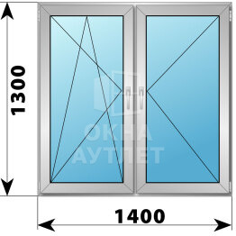 Двухстворчатое алюминиевое окно 1400×1300 ПО-П ОА-54979