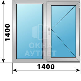 Двухстворчатое алюминиевое окно 1400×1400 Г-П ОА-54673
