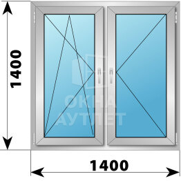 Двухстворчатое алюминиевое окно 1400×1400 ПО-П ОА-55015