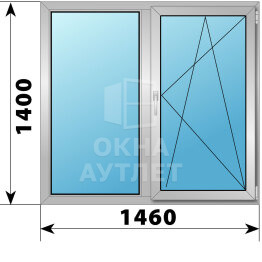Двухстворчатое алюминиевое окно 1460×1400 Г-ПО ОА-54763