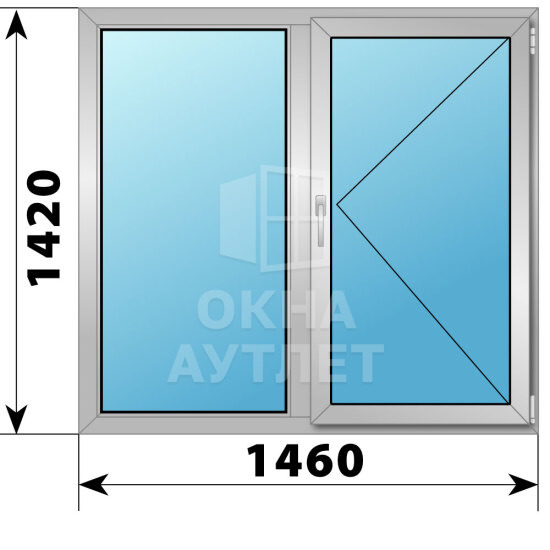 Двухстворчатое алюминиевое окно 1460×1420 Г-П ОА-54712