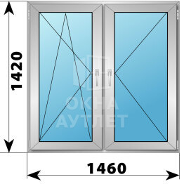 Двухстворчатое алюминиевое окно 1460×1420 ПО-П ОА-55039