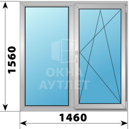 Двухстворчатое алюминиевое окно 1460×1560 Г-ПО ОА-54847