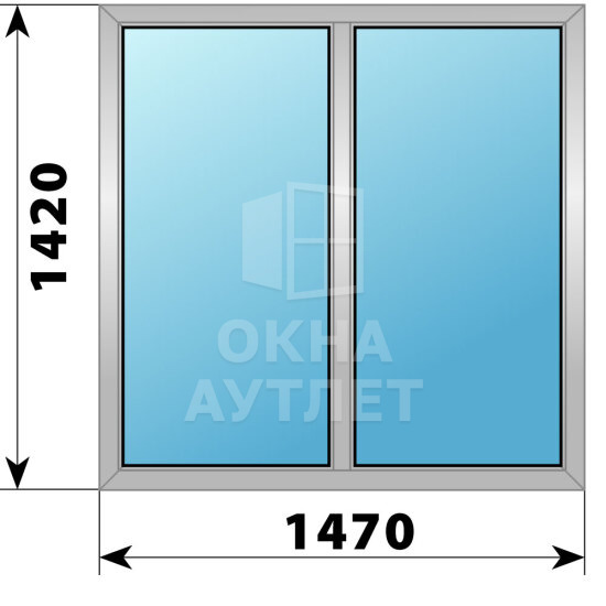 Двухстворчатое алюминиевое окно 1470×1420 Г-Г ОА-54277