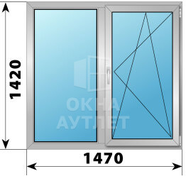 Двухстворчатое алюминиевое окно 1470×1420 Г-ПО ОА-54790