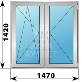 Двухстворчатое алюминиевое окно 1470×1420 ПО-П ОА-55042