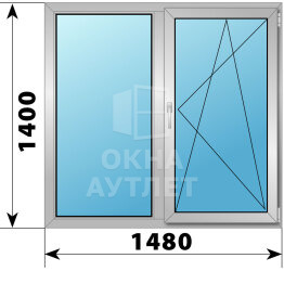 Двухстворчатое алюминиевое окно 1480×1400 Г-ПО ОА-54778