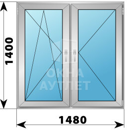 Двухстворчатое алюминиевое окно 1480×1400 ПО-П ОА-55036