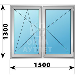 Двухстворчатое алюминиевое окно 1500×1300 ПО-П ОА-55006