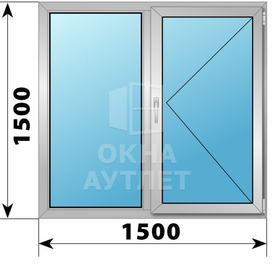 Двухстворчатое алюминиевое окно 1500×1500 Г-П ОА-54748