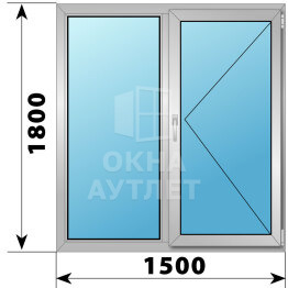 Двухстворчатое алюминиевое окно 1500×1800 Г-П ОА-51644