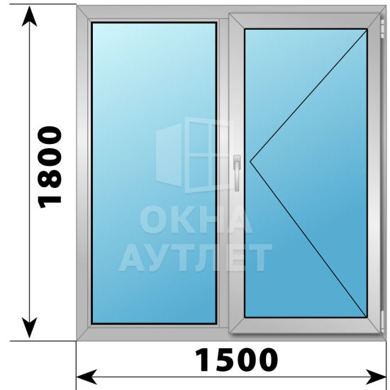 Двухстворчатое алюминиевое окно 1500×1800 Г-П ОА-51644