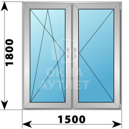 Двухстворчатое алюминиевое окно 1500×1800 ПО-П ОА-51860