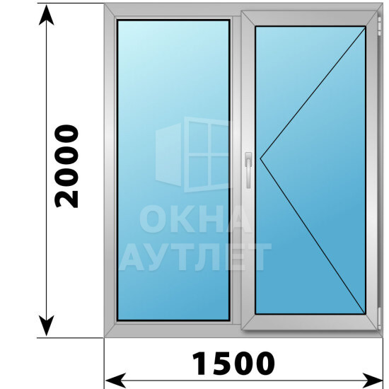 Двухстворчатое алюминиевое окно 1500×2000 Г-П ОА-51506