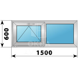 Двухстворчатое алюминиевое окно 1500×600 О-Г ОА-54298