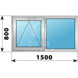 Двухстворчатое алюминиевое окно 1500×800 О-Г ОА-54445
