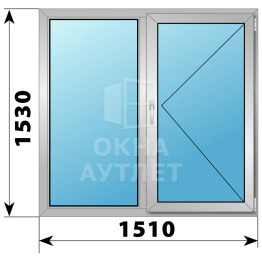 Двухстворчатое алюминиевое окно 1510×1530 Г-П ОА-54793