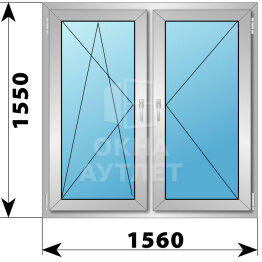 Двухстворчатое алюминиевое окно 1560×1550 ПО-П ОА-55096