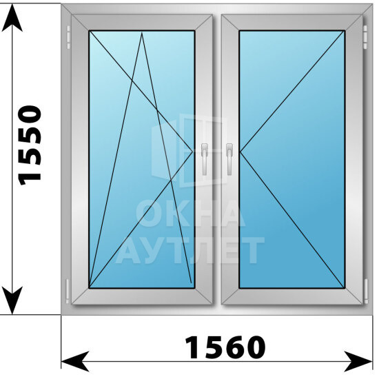 Двухстворчатое алюминиевое окно 1560×1550 ПО-П ОА-55096