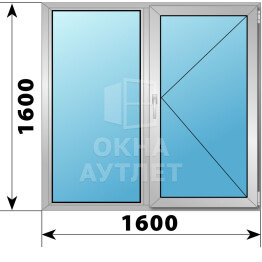 Двухстворчатое алюминиевое окно 1600×1600 Г-П ОА-54853