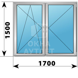 Двухстворчатое алюминиевое окно 1700×1500 ПО-П ОА-55105