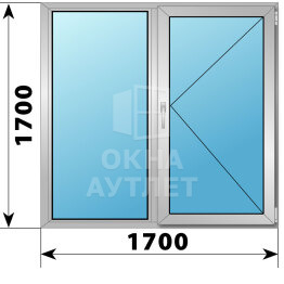 Двухстворчатое алюминиевое окно 1700×1700 Г-П ОА-51659