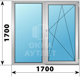 Двухстворчатое алюминиевое окно 1700×1700 Г-ПО ОА-51680