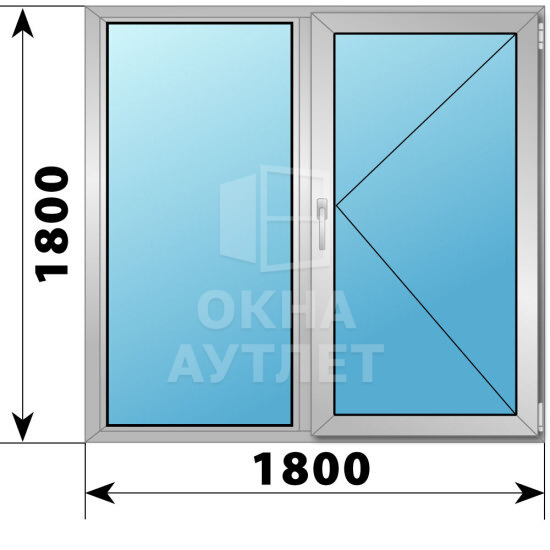 Двухстворчатое алюминиевое окно 1800×1800 Г-П ОА-51689