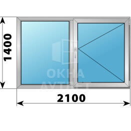 Двухстворчатое алюминиевое окно 2100×1400 Г-П ОА-54880