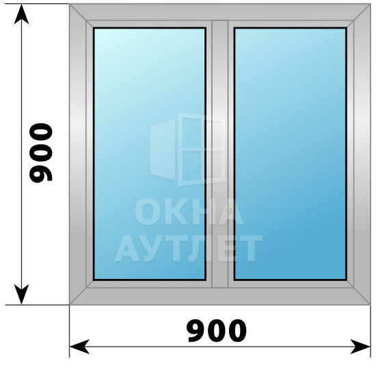Двухстворчатое алюминиевое окно 900×900 Г-Г ОА-53854