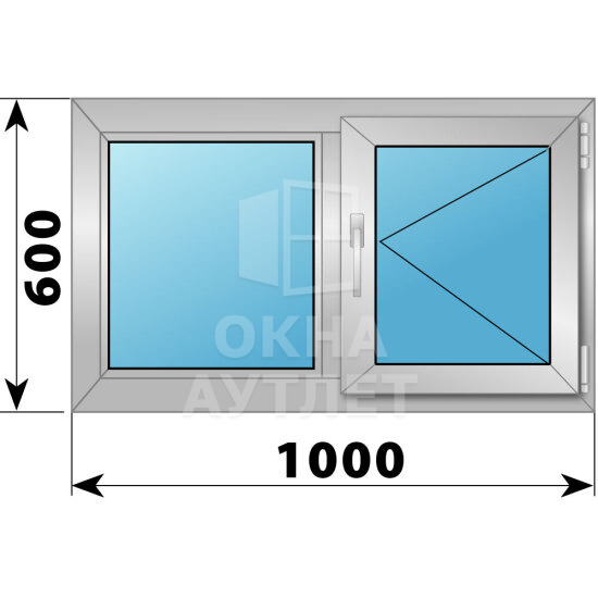 Двухстворчатое деревянно-алюминиевое окно 1000×600 Г-П ОА-44994