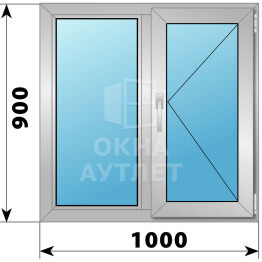 Двухстворчатое деревянно-алюминиевое окно 1000×900 Г-П ОА-49373