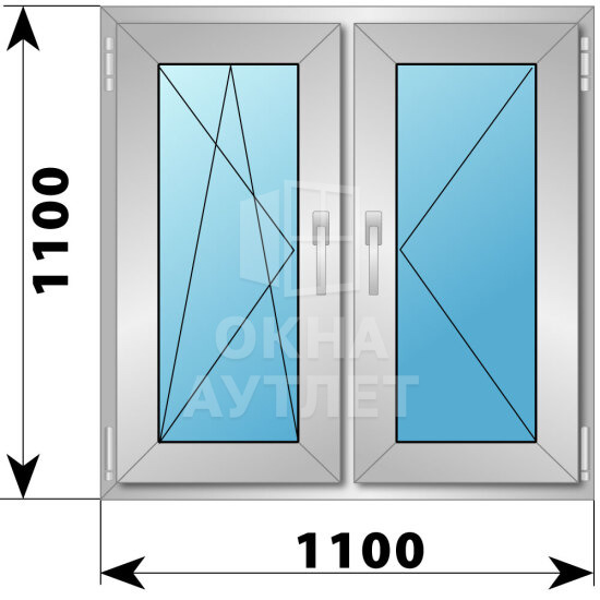 Двухстворчатое деревянно-алюминиевое окно 1100×1100 ПО-П ОА-49922