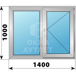 Двухстворчатое деревянно-алюминиевое окно 1400×1000 Г-П ОА-49817