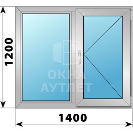 Двухстворчатое деревянно-алюминиевое окно 1400×1200 Г-П ОА-50012