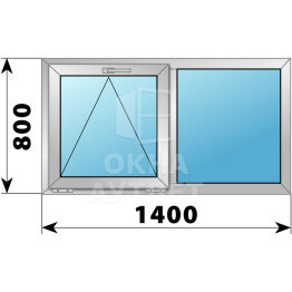 Двухстворчатое деревянно-алюминиевое окно 1400×800 О-Г ОА-49592