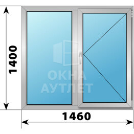 Двухстворчатое деревянно-алюминиевое окно 1460×1400 Г-П ОА-50183