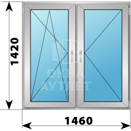 Двухстворчатое деревянно-алюминиевое окно 1460×1420 ПО-П ОА-50483