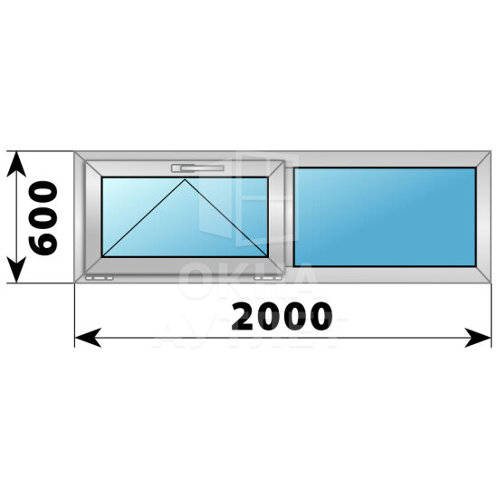 Двухстворчатое деревянно-алюминиевое окно 2000×600 О-Г ОА-45720