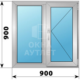 Двухстворчатое деревянно-алюминиевое окно 900×900 Г-П ОА-45150