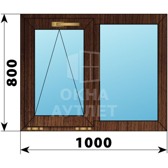 Двухстворчатое окно из дуба 1000×800 О-Г ОА-45645