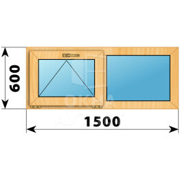 Двухстворчатое окно из сосны 1500×600 О-Г ОА-41653