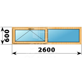 Двухстворчатое окно из сосны 2600×600 О-Г ОА-42019