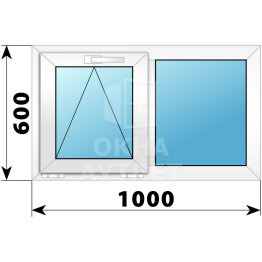 Двухстворчатое пластиковое окно 1000×600 О-Г ОА-39241