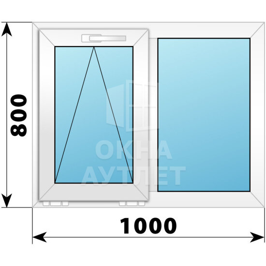Двухстворчатое пластиковое окно 1000×800 О-Г ОА-39322
