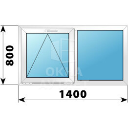Двухстворчатое пластиковое окно 1400×800 О-Г ОА-38308