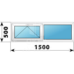 Двухстворчатое пластиковое окно 1500×500 О-Г ОА-38243
