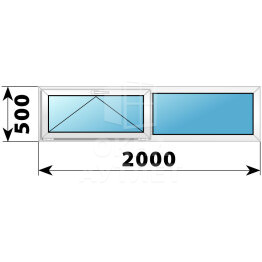 Двухстворчатое пластиковое окно 2000×500 О-Г ОА-39511