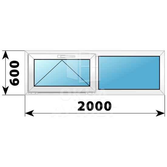 Двухстворчатое пластиковое окно 2000×600 О-Г ОА-38374