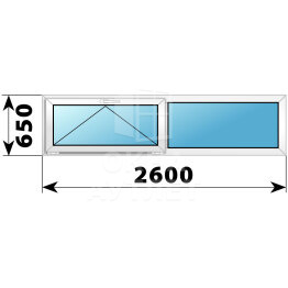 Двухстворчатое пластиковое окно 2600×650 О-Г ОА-39901